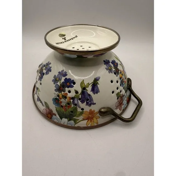MacKenzie Childs White Flower Market Enamelware Kitchen Colander Small Strainer - Picture 7 of 7